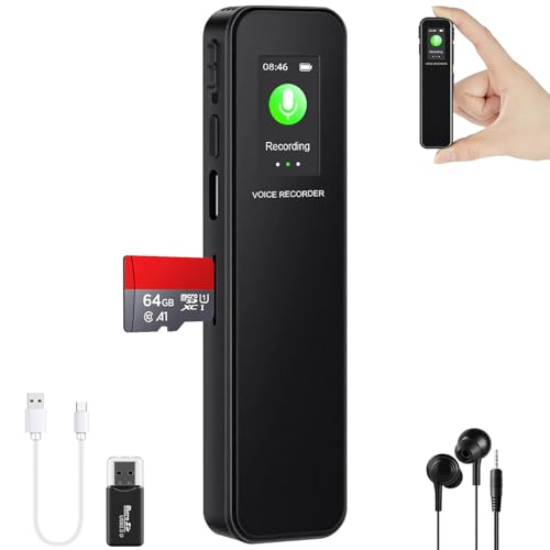 Ainiv Grabadora Voz Digital de 64 GB, Dispositivo Grabación Portátil con Audio HD, Reducción de Ruido Inteligente DSP, Puede Transferir Archivos a la Computadora, para Reuniones, Conferencias