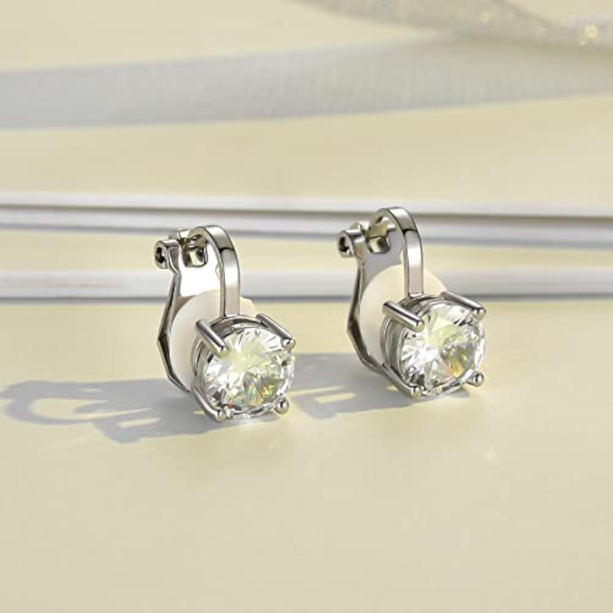 Clip-On Stud Earrings with Cubic Zirconia, No Pierced Ear