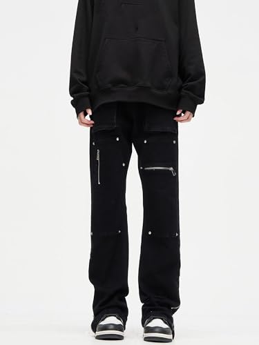 GUOYUXIAO Men's Jeans High-Street Straight-Leg Workwear Relaxed Casual Pants Black Denim Trouser for Men3