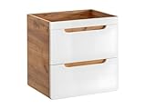 mueble de baño para colgar A tener en cuenta que la entrega del producto se hará a pied de calle. Mueble de baño suspendido para el cuarto de baño - Color: blanco y natural roble - Mueble de baño moderno y natural - 2 cajones soft close con tirador y detalles roble - Lavabo simple - Ancho 60 x Prof. 46 x Alt. 59 cm - YANGRA