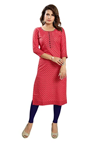 Image of DARIKA Colour Kalamkari Print Kurti for Women in Pine Cotton Plus Size & Small Size.