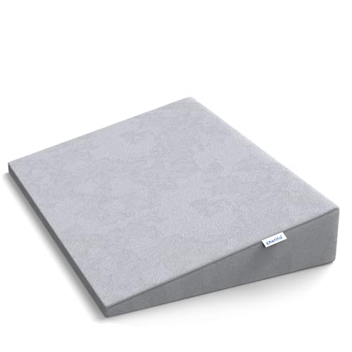 Image of Cherilo Half Size Elevated Wedge Pillow for Baby Crib & Mattress, Elevate Baby to Prevent Acid Reflux, Colic, GERD, Heat Burn & Vomiting | 19 inch x 13.5 inch x 3.5 inch | - with Removable Velvet Cover - Grey
