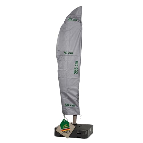 Housse de protection pour parasols cantilever courbé | 265 cm x 40 / 70 / 50 cm | convient pour parasol jusqu’à Ø 350 cm | polyester tissé Oxford 600D, couleur : gris