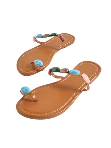 GORGLITTER Women's Toe Ring Thong Flat Sandals Gemstone Decor Slip On Boho Slide Sandal Flip Flops3
