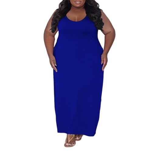 Image of TOPSRANI Womens Plus Size Maxi Dresses for Women Oversize Casual Short Sleeve V Neck Loose Plain Solid Trendy Summer Dress