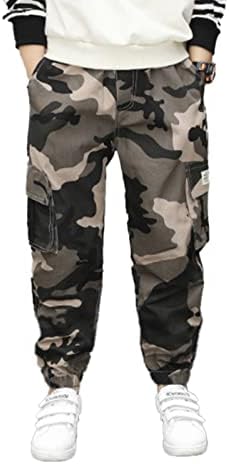 woejgo Boys Joggers Elastic Waist Trousers, Cargo Trousers for Kids Joggers Multi Pocket, Sweatpants Elastic Waist Cargo Trousers Sport Outdoor Trip Hiking Casual Daily Wear. (Grey,130cm)