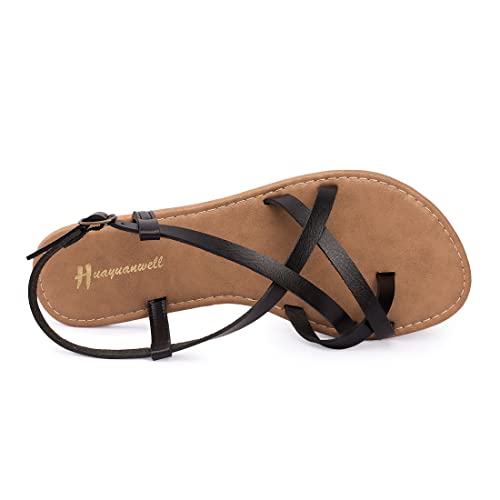 Image of Huayuanwell Women's Gladiator Flat Sandals Fisherman Strappy Sandals Ankle Strap Sandals
