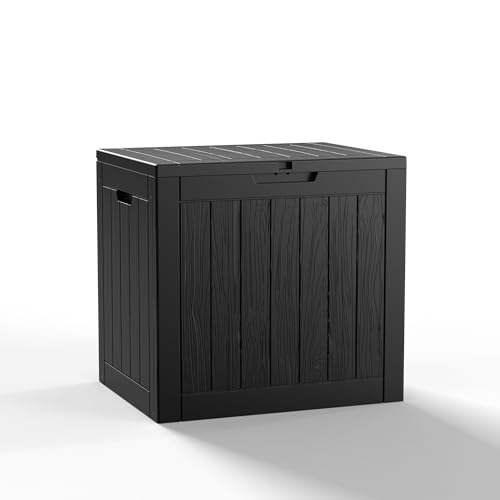 ROJIK Outdoor Storage Housing Deck Box - Waterproof Patio Furniture, Garden Tools, Cushions, Pool Accessories Storage Bench with Lockable Lid and Side Handles (Black, 30 Gal)
