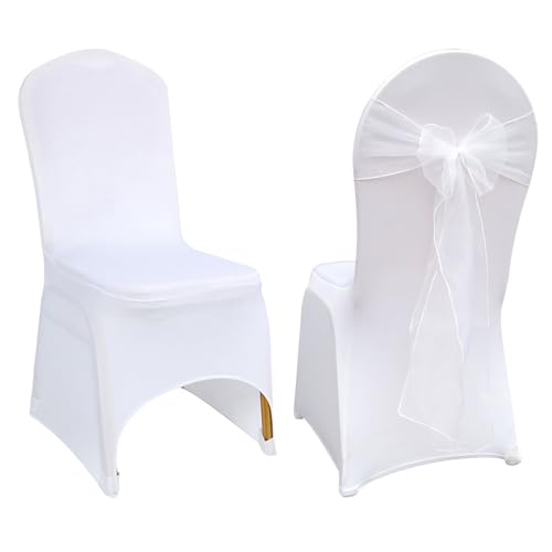 Aweisile Housses de Chaise Élastiques Blanc 2 Pièces Housses de Chaise de Mariage Universel Couverture de Chaise Housses de Décoration de Banquet Universel...
