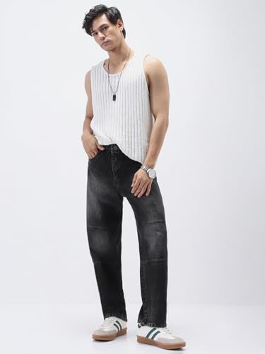 Image of Urbano Fashion Men's Loose Baggy Fit Cut and Sew Panelled Jeans Non-Stretchable