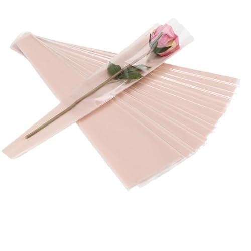 ArrErr 100 Pack Single Rose Wrapping Paper Pink Clear Plastic Single Bud Floral Wrapping Paper Single Roses Sleeve Individual Packaging Bags for Small Bouquet Mothers Day Party Sunflowers Gladiolus Tulips
