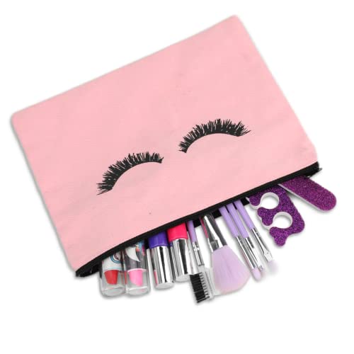 PHOGARY 6PCS Canvas Makeup Pouch, Cosmetic Bag Bulk Travel Make Up Pouch Toiletry Case with Zippered Pocket for Women (Eyelash Pattern) Pink3
