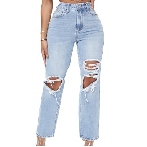 Ripped Jeans for Women High Waisted Distressed Casual Loose Trendy Straight Leg Demin Pants