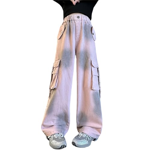 Girls Cargo Pants Wide Leg Cargo Sweatpants High Waist Kids Joggers with Pockets Parachute Pants Uniform Pants