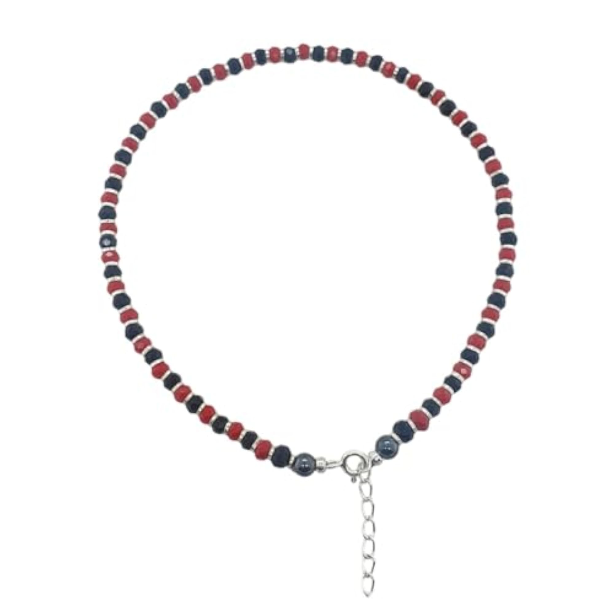 925 Sterling Silver Nazariya Anklet with Red Black & Silver Beads