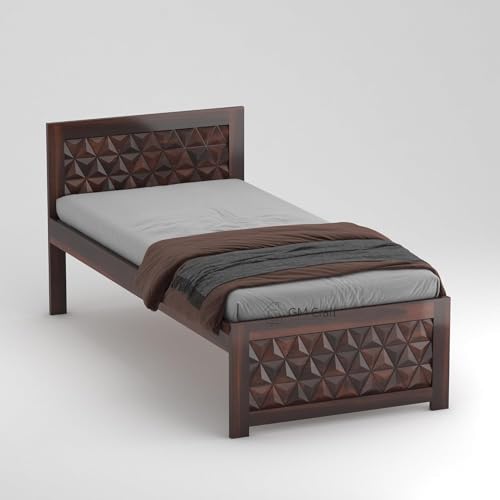 Image of Solid Sheesham Wood Bed 6.5X3 ft Single Bed Without Storage for Bedroom - Single Cot Wooden BedSingle Size for Living Room Guest Room - 12 Month Warranty (Roman Walnut)
