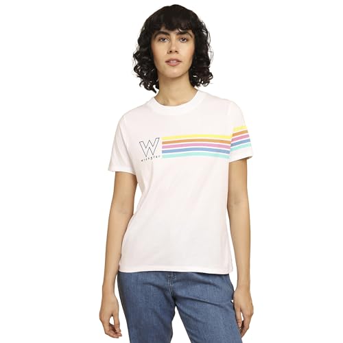 Image of Wrangler Women's Printed White Crew Neck Regular Fit T-Shirt