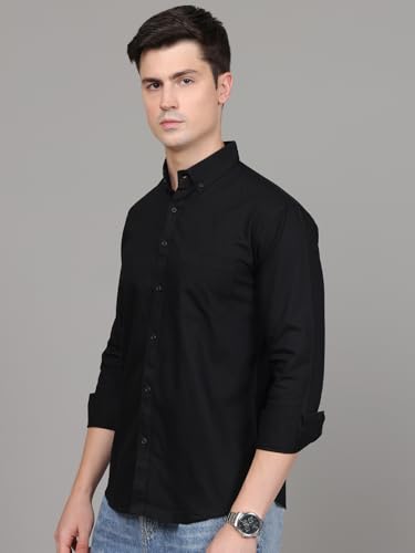 Image of Majestic Man Classic Slim Fit Solid Cotton Casual Shirt with Button-Down Collar