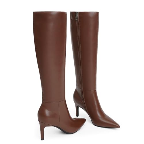 Image of Easyfox Knee High Boots Women Pointed Toe Stiletto Heel Tall Boots | Side Zipper,3 In Stiletto Heel,Fall Spring Winter Fashion Dress Tall Boots,Evening Bridal office Long Boots