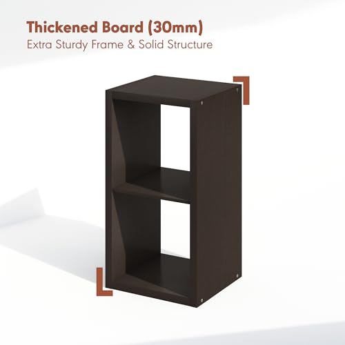 Image of Furinno Cubicle Record Player Stand, 2-Cube Record Storage, Dark Oak | Vinyl Storage, 1.2 inchInch Extra Thick, Open Back Media Shelf for CD DVD Bluray Game Disc, for Living Room, Home Office