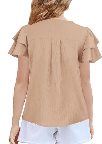 Floral Find Girls Ruffle Short Sleeve Crew Neck Textured Blouses Summer Dressy Tunic Top Cute Shirts2