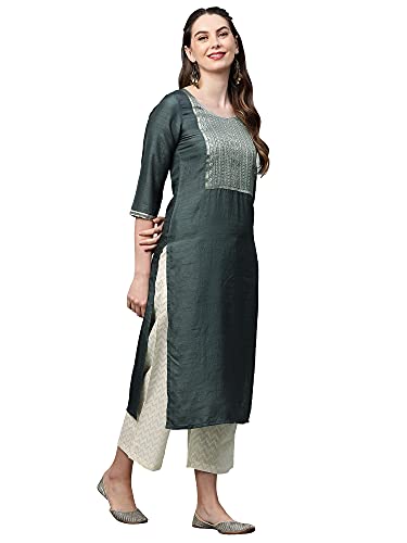 Image of INDO ERA Women's Polyester Solid Straight Kurta