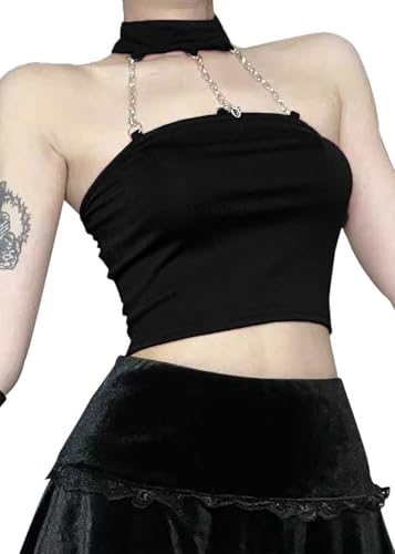 Canotta da donna nera gotica crop top vintage Y2k moda streetwear canotta sexy senza maniche spalle scoperte gilet gotico, 2-nero, XXL Canotta da donna nera gotica crop top vintage Y2k moda streetwear canotta sexy senza maniche spalle scoperte gilet gotico, 2-nero, XXL