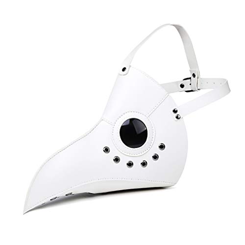 Ulalaza Plague Doctor Mask PU Leather Long Nose Bird Beak Steampunk Halloween Cosplay Party Props Costume (style2-white) - Image 3