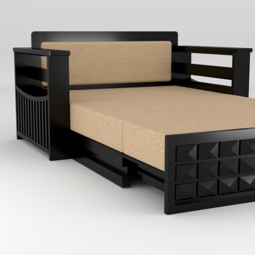 Image of Solid Sheesham Wood Sofa Cums Bed with Mattress & Storage | Rosewood Convertible Sofa Bed for Living Room & Bedroom (D-Walnut, 2 Seater)