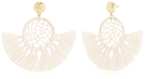 Amazon Collection Boucles d'oreilles bohème faites à la main avec pampilles pendantes pour femmes, accessoire de plage d'été pour mariage - Blanc