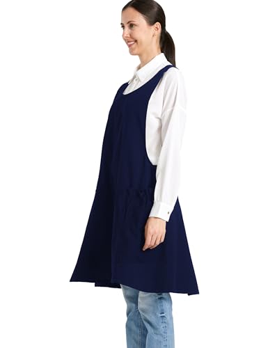 Image of Cozy Adjustable Cross Back Aprons for Women with Pockets Cotton Linen Cooking Kitchen Baking