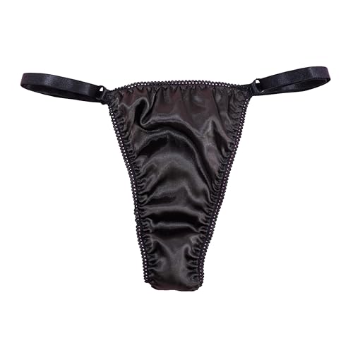 Ania's Poison Sissy Thong Panties Black Satin Shiny Black Triangle T-thong Adjustable Men's Thong Panties
