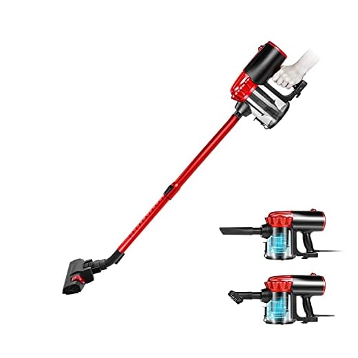 Koticidsin Aspirateur Balai sans Sac, Aspirateur à Main 2 en 1(800W/16Kpa Puissance d'aspiration, Filtration HEPA, Brosse pour Sols Durs et Escaliers) Noir/Rouge