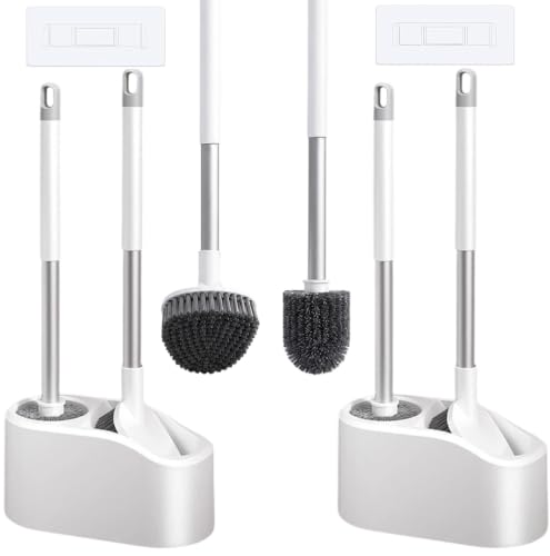 Image of Clyton Pack of 2 Toilet Brush with Holder Set, 2-in-1 Toilet Cleaning Brush, Long Handle Bathroom Toilet Bowl Cleaner with Deep Cleaning Bristles, Compact Toilet Brush Holder, White