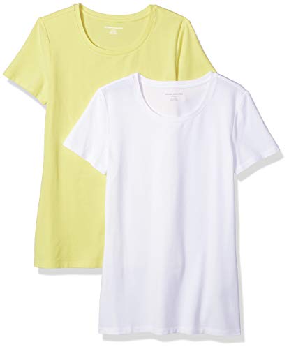 Preisvergleich Produktbild Amazon Essentials Damen-T-Shirt, klassisch, kurzärmlig, Rundhalsausschnitt, 2er-Pack, yellow / white, Small