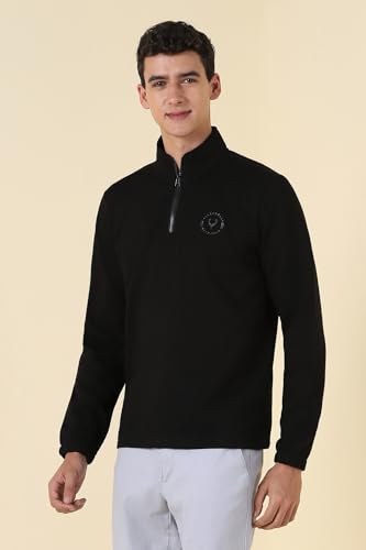 Image of Allen Solly Mens Solid High Neck Half Zipper Sweatshirt | 80% Cotton Non Hooded Casual Sweatshirt