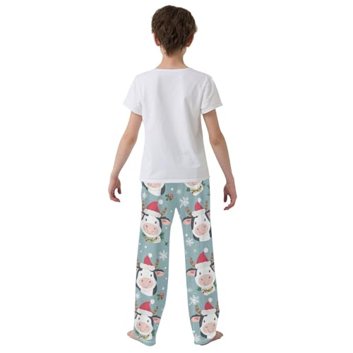 ZZXXB Christmas Cow Snow Boys Long Pants Soft Trousers Elastic Waist Kids Lounge Bottoms with Pockets S-XL3