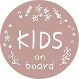SignStore パステルカラーの円形Kids on Boardステッカー 直径12.5cm おしゃれ オリジナル シール ステッカー 車 日本製 防水仕様 car_natural_02_Kids (ピンク)