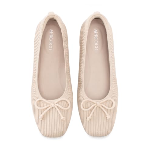 Image of AprCoco Flats for Women Bowknot Ballet Knit Foldable Flat Square Toe Comfort Light Shoes Office Low Top Flats
