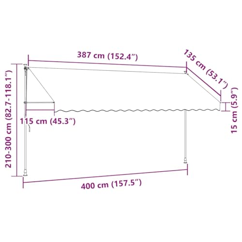 Auvent rétractable de 400 cm en polyester PU robuste durable - 8