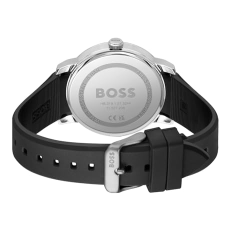 Image of Hugo Boss Dean Qtz Basic Calendar Blue Round Dial Analog Men's Watch|Black Silicone Material|Black Color Band - 1514131