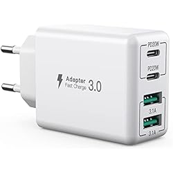 Cargador Tipo C Cargador USB C, 40 W 4 Puertos Bloque de Carga rápida, Bloque de Carga Dual PD+QC, Conector de Pared multipuerto Tipo C Compatible con iPhone 14/13/12/11/Pro Max/XS/XR/8/7/teléfono Samsung, Tablet