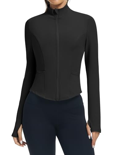 LOMON Women's Athletic Jackets Cropped Long Sleeve Workout Tops Yoga Zip Up Jackets Gym Tops Golf Shirts2