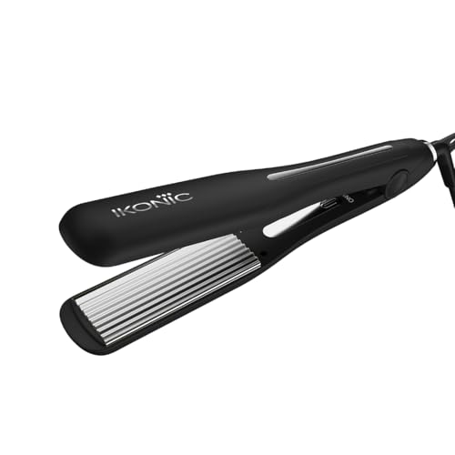 Ikonic Slim Titanium Hair Crimper PTC Heater Immediate Heat Up Adjustable Temperature Titanium Plates Hair Styling for Women, All Hair Type, Black (PTC/STC)