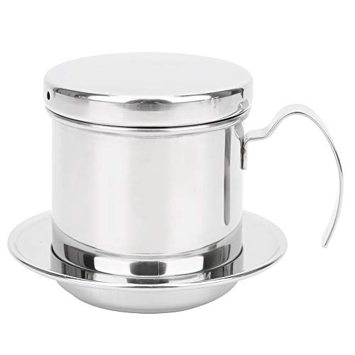 WQAPVHBG Vietnamese Coffee Dripper, 3.9 x 3.2in Vietnamese Coffee Maker, Stainless Steel Vietnamese Coffee Filter with Lid for Office, Home and Kitchen Slow Drip Brewing, Silver