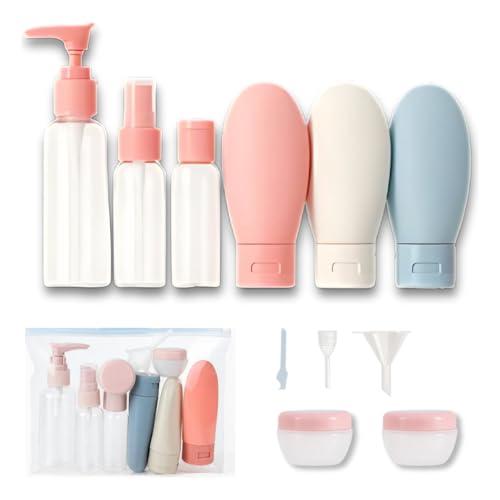Kit Viagem Completo 11 Peças – Kit de Viagem Frascos Recarregaveis Para Shampoo Condicionador Sabonete Creme Alcool em Gel Maquiagem e Cosmeticos em Geral Premium