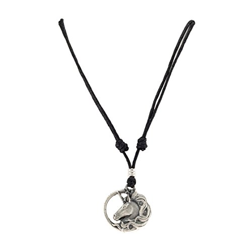 BlueRica Unicorn Head on Adjustable Black Cord Necklace (Old