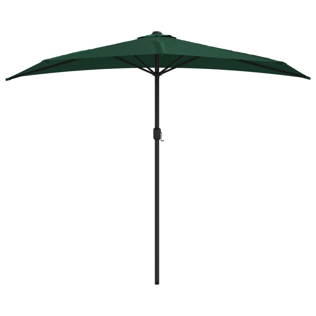 vidaXL Balcony Parasol - Half Round Outdoor Umbrella with Crank, UV Protective Green Polyester, Strong Aluminium Pole