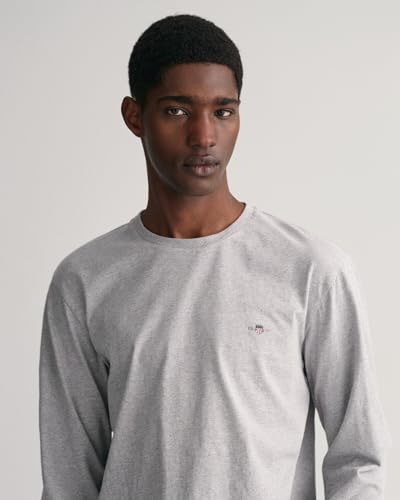 Gant Herren Reg Shield Ls T-Shirt T Shirt, Grey Melange, XXL EU – Ansicht 4