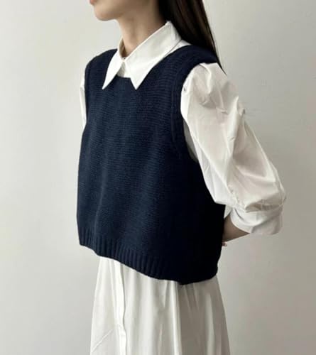 Image of Women's Back Tie Bow Knit Sweater Vest Casual Tops Y2K Sleeveless Crew Neck Knit Vest